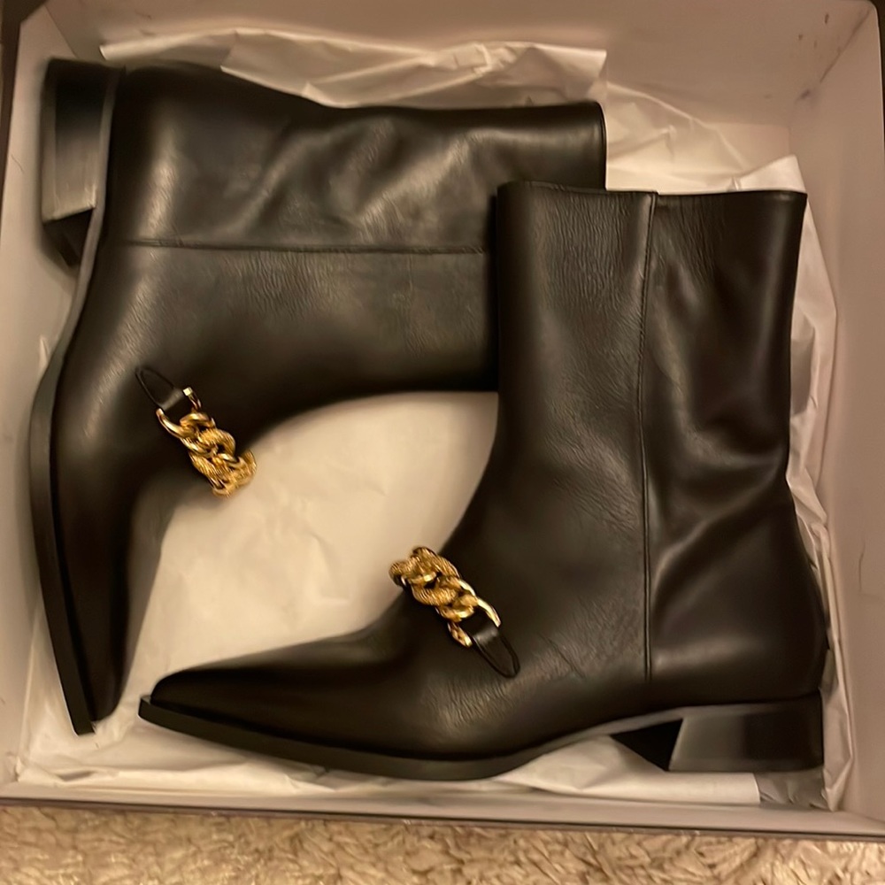 malo italian leather chain pointed boots